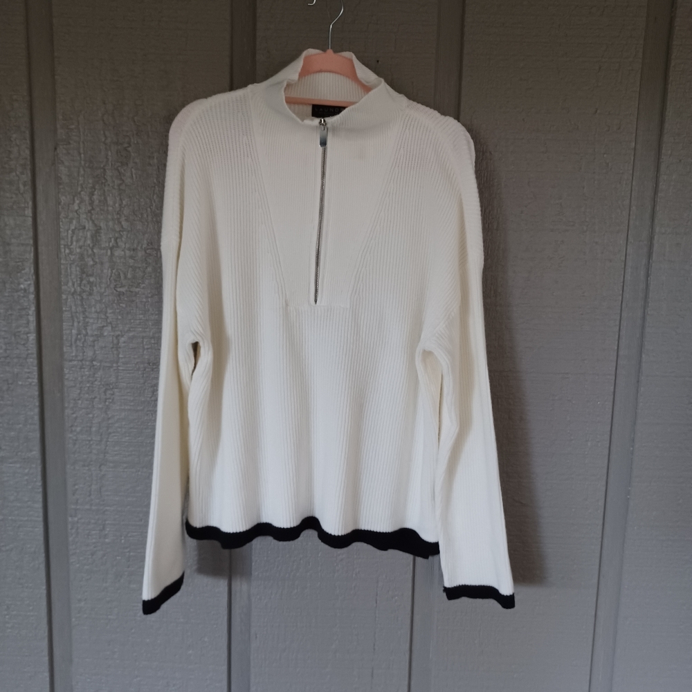 Laundry By Shelli Segal Sweater Size XL Pullover Quarter Zip Long Sleeve Preppy